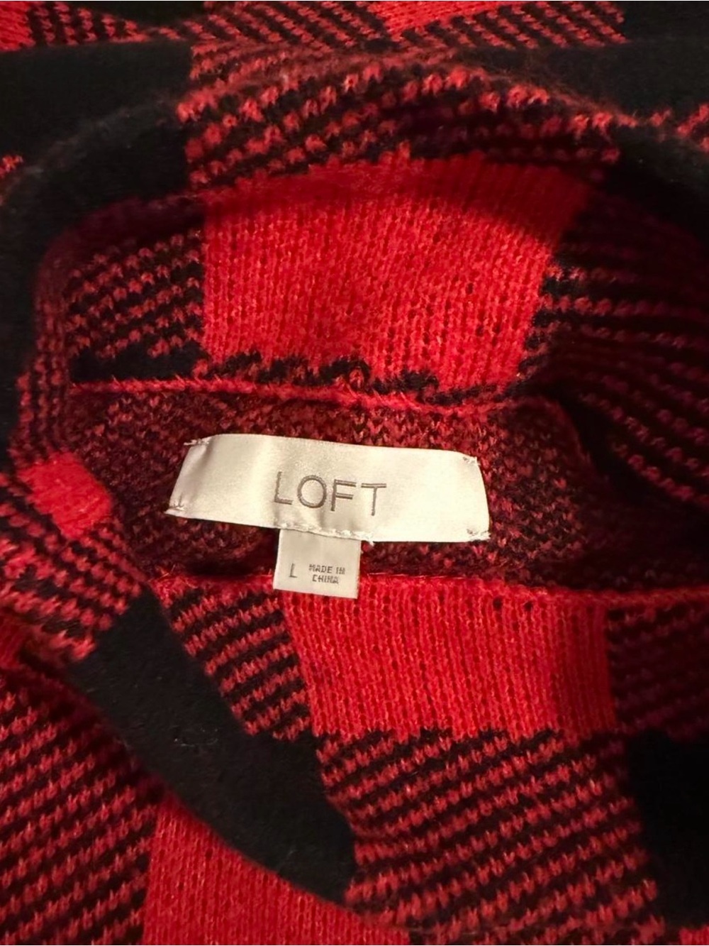 LOFT Red and Black Buffalo Check Turtleneck Sweater - Picture 3 of 4